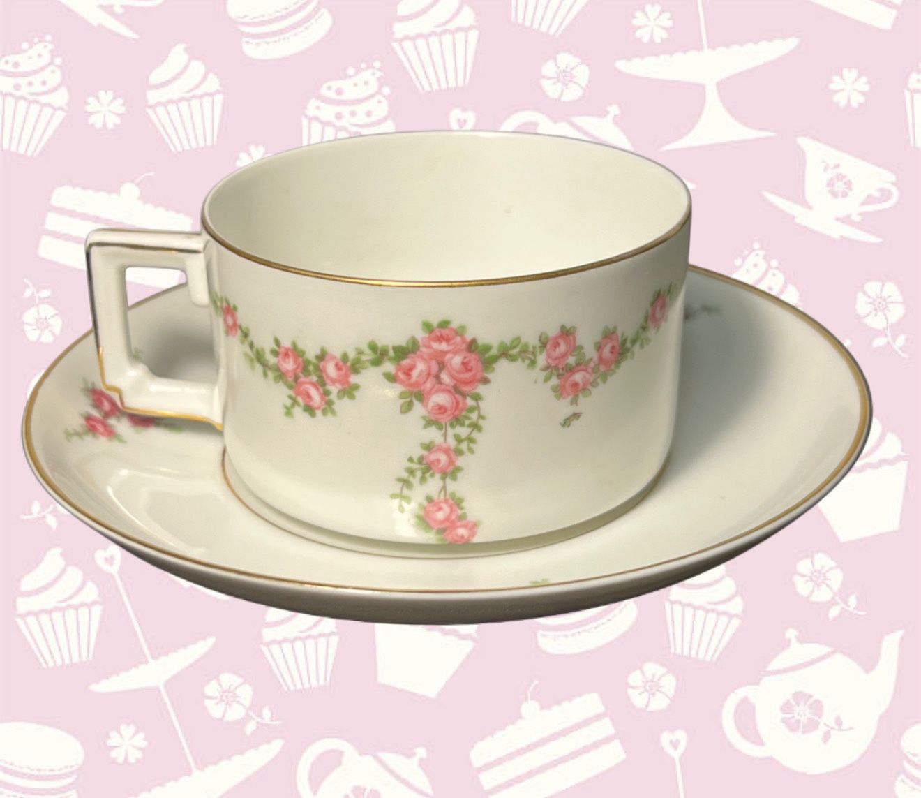 Heinrich & Co H & C Bavaria 1940s Rosalinda Pink Rose Garland Cup & Saucer