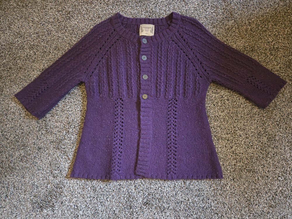 Ruff Hewn Purple 3/4 length sleeve 1/2 button up sweater, size L.