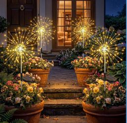Solar Firework Lights Outdoor 4 Pack, 120LED Solar Starburst Twinkle Garden Lights with 8 Modes,Waterproof Decorative Fairy Light for Garden, Backyard