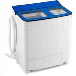 Costway 18 lbs Mini Laundry Machine with 11 LBS Washer&7 LBS Spinner Combo, Twin Tub Washer Blue & White