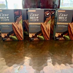 Dove Men+Care Restore cleansing bars. Sandalwood + Cardamom Oil scent. Made with natural oils. Each bar is 5 oz.