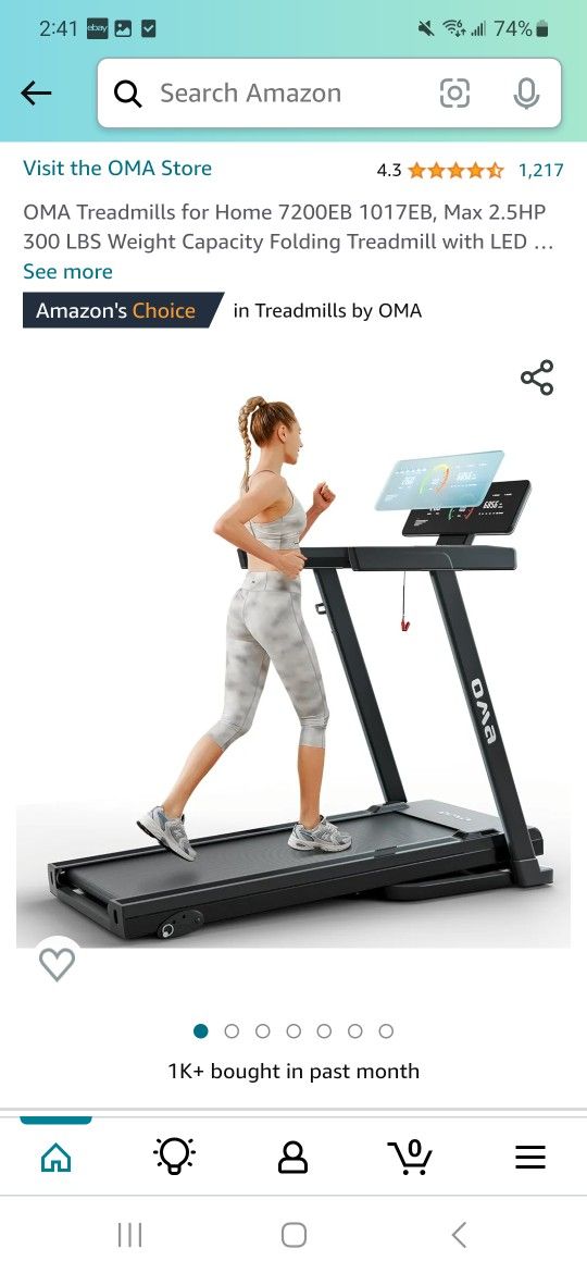 OMA Treadmills for Home 7200EB 1017EB, Max 2.5HP 300 LBS Weight Capacity Folding Treadmill