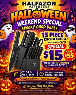 15 Piece Kitchen Knife Set with Knife Block – Halloween Special $15   Copy