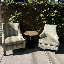Upholstered chairs & side table 