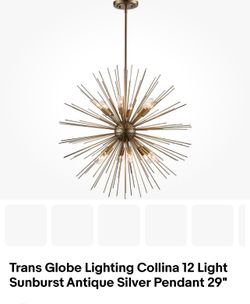 Trans Globe Lighting Collina 12 Light Sunburst Antique Silver Pendant 29"
