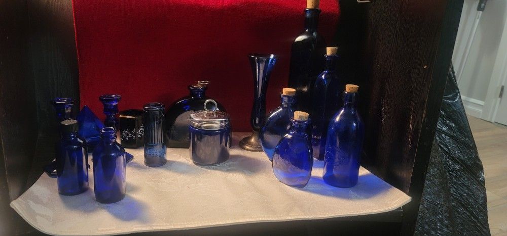 Vintage Blue Glass Bottles