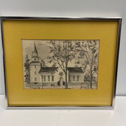 1972 Framed Williamsburg Virginia Bauton Parish Church Fout Art Drawing