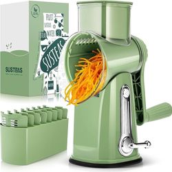 Rotary Cheese Grater with Handle - Vegetable Shredder with 5 Well-designed Blades & Strong Suction Base,Round Mandoline Slicer & Food Chopper for Kitc