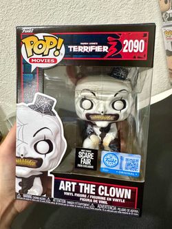 Art the Clown sitting in chair covered in webs funko pop Hot Topic Scare Fair 2026 exclusive edition brand new! Horror