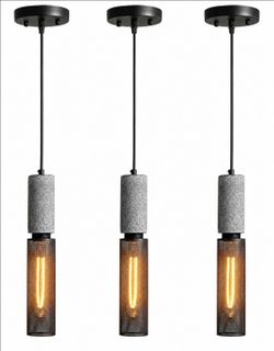 ADCTHOME Industrial Concrete & Black Metal Mesh Pendant Lights Set of 3