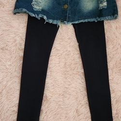 Size 7 Jean Skirt With Navy Blue Leggings