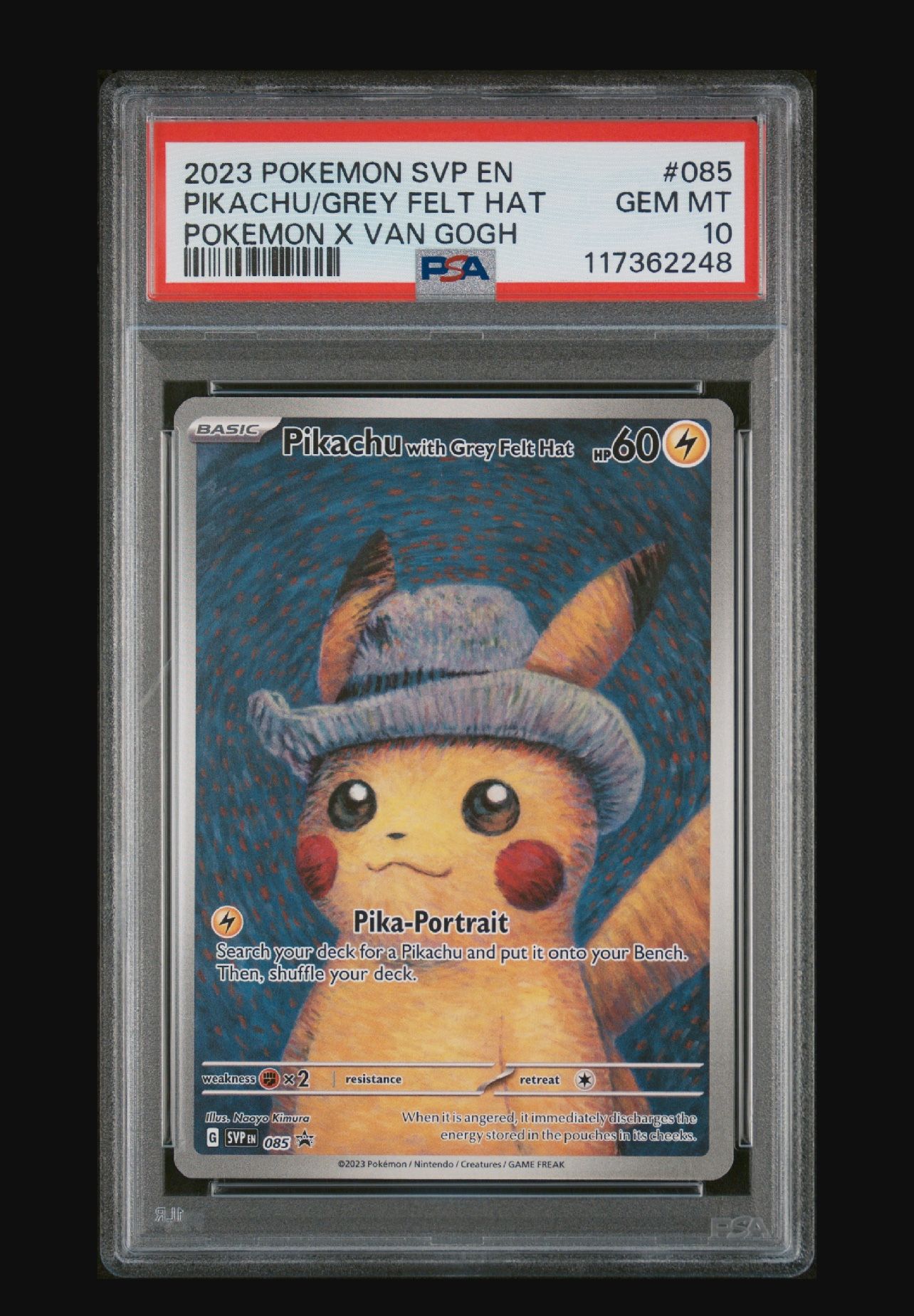 PSA 10 2023 POKEMON SVP EN-SV BLACK STAR PROMO #085 PIKACHU/GREY FELT HAT POKEMON X VAN GOGH