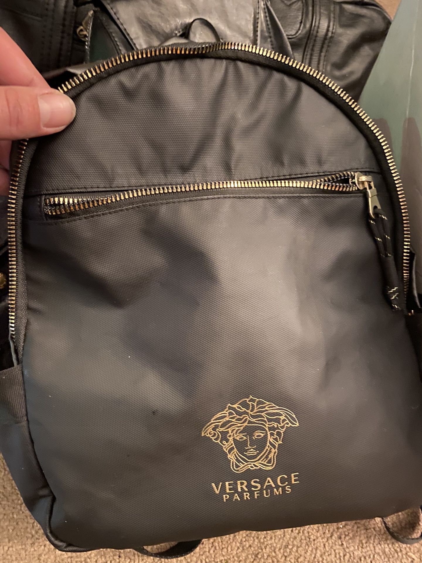 Versace Parfums Designer Backpack Travel Makeup Bag Black Color