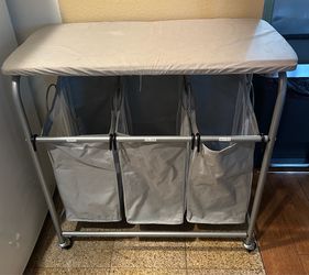NEW 3 basket LAUNDRY SORTER with flip up ironing board