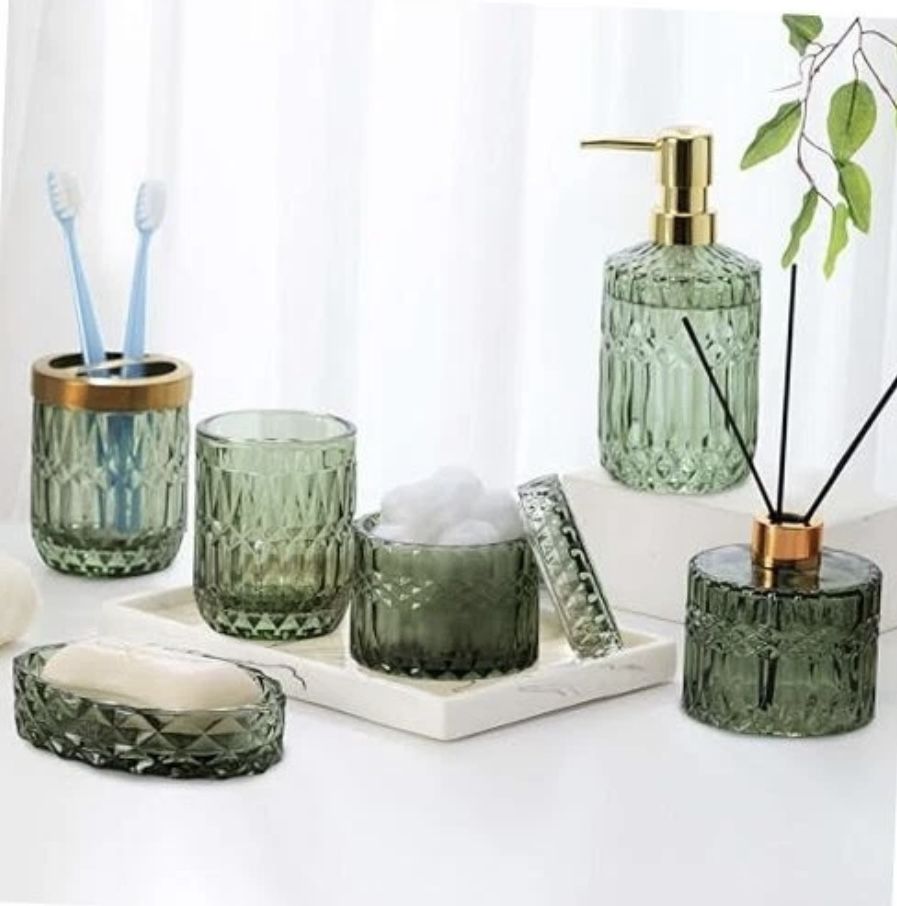 Green Glass Vanity Set For Bathroom 