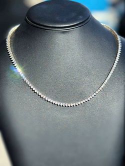 10k solid yellow gold 3CTW Natural Diamond Tennis Necklace illusion set 18” chain 3.4mm