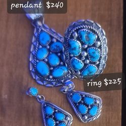 Turquoise Pendent, Earings, Ring