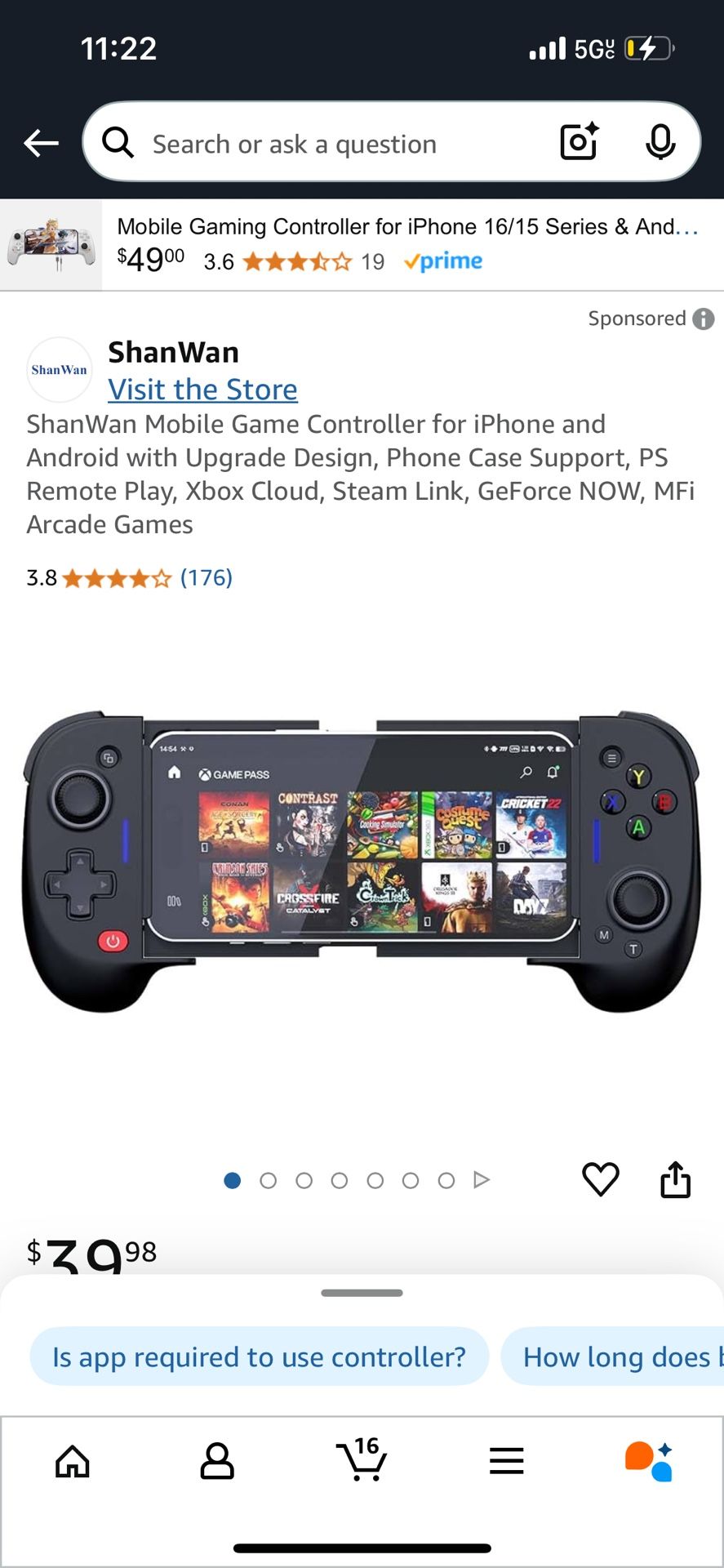 ShanWan Mobile Game Controller for iPhone and Android with Upgrade Design, Phone Case Support, PS Remote Play, Xbox Cloud, Steam Link, GeForce NOW, MF