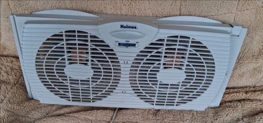 Window fan. Dog bowls