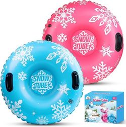 ZMLM Snow Tube for Sledding -2 Pack 36" Inflatable Snow Sled for Kids and Adults Heavy Duty Blow Up Tube with Handles Outdoor Winter Toys Gift for Spo