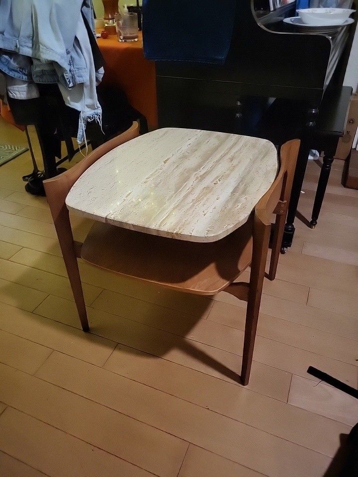 Walnut And Travertine Side Table Antique