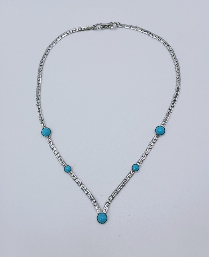 Vintage 1976 Sarah Coventry Summer Skies necklace silver tone faux turquoise vtg