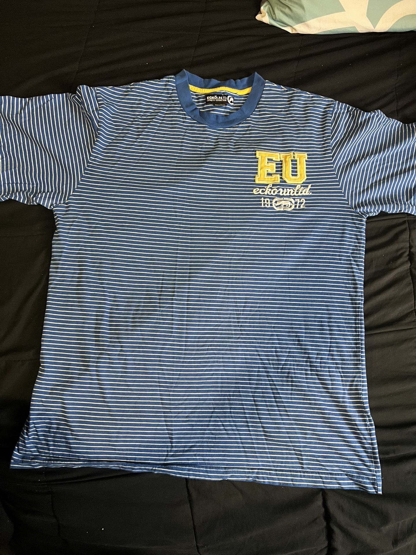 ecko unltd t-shirt blue striped crewneck 2XL