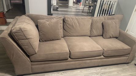 3-Seat Tan Microfiber Sofa with Cushions