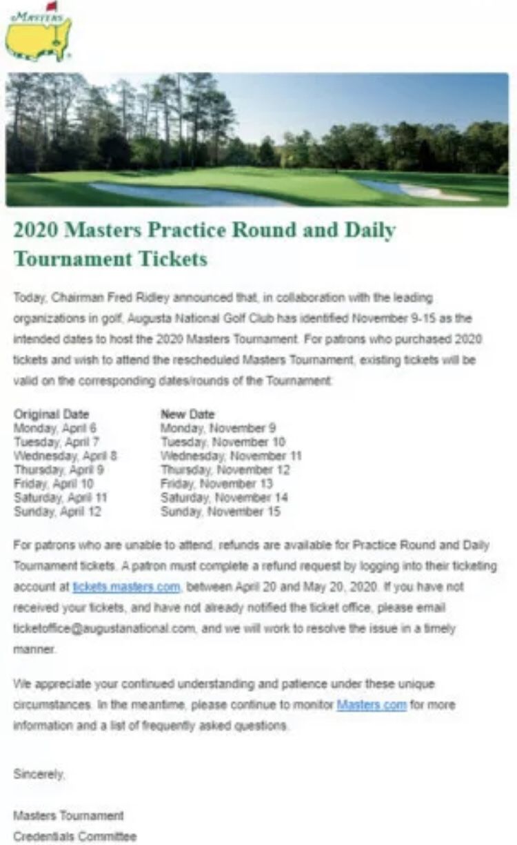 4 MASTERS practice round tickets November 10th