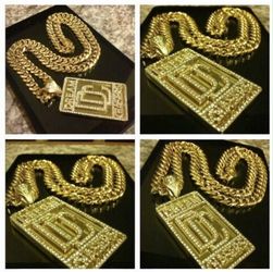 14K Gold Plated Miami Cuban Chain With Dream Chasers Pendant