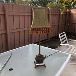 Vintage Quoizel Bronze Tea Kettle Lamp With Original Shade