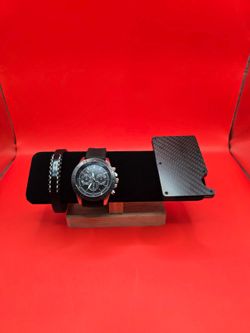 Men's Black Luxury Watch Gift Set with Carbon Fiber Wallet & Bracelet