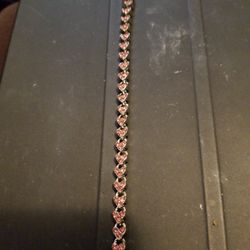.925 Simulated Light Ruby Hearts Bracelet