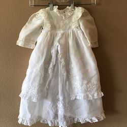 Vintage Handmade Silk Blend Christening Baptism Gown, Made in Italy 