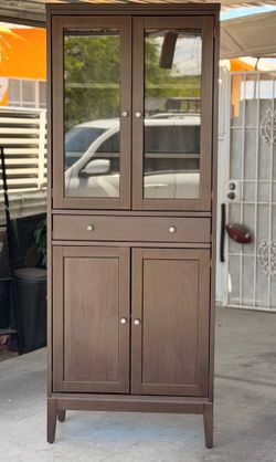 IKEA Idanäs High Cabinet W Glass Doors + 1 Drawer Dark Brown Stained