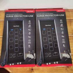 (2) CyberPower 12 outlet, 4 USB, 2 ethernet 2880 JOULES surge protectors