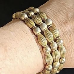 Gold Bead Triple Strand Vintage Bracelet. Made In Japan