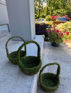 3 Artificial Moss Flower Girl Baskets