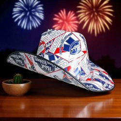 Patriot RED WHITE AND BLUE Pabst Blue Ribbon COWBOY HAT 
