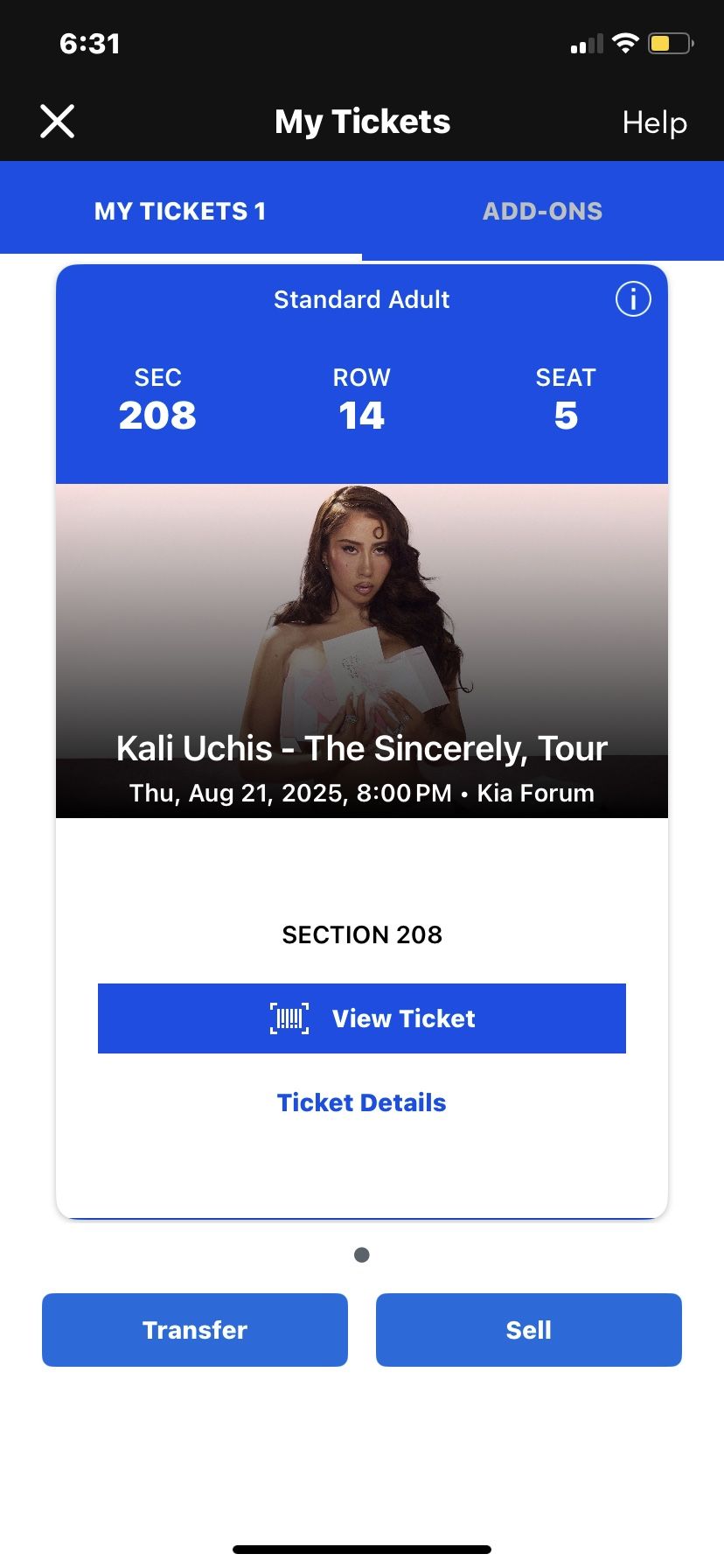 Kali Uchis 1 Ticket LA