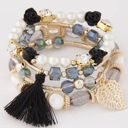 Nice black/white and gold beads bracelet new