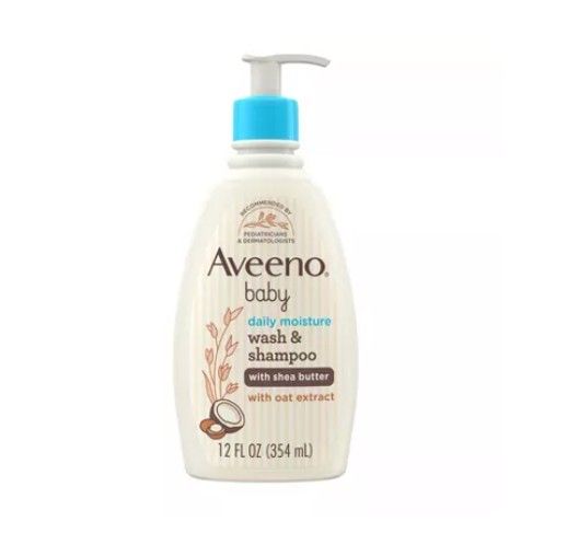 Aveeno Baby Daily Moisture Wash & Shampoo With Shea Butter  & Oat Extract 12oz