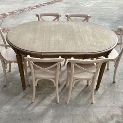 RESTORATION HARDWARE KIDS FRENCH EMPIRE TALL EXTENSION PLAY TABLE AND 6 PETAL CHAIRS k