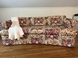 Pair of Vintage Curved Sofas with Brunschwig & Fils Fabric