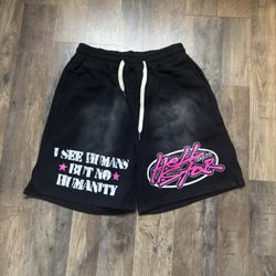 Black HellStar Studios Shorts Sz L “I see humans, but no humanity” 