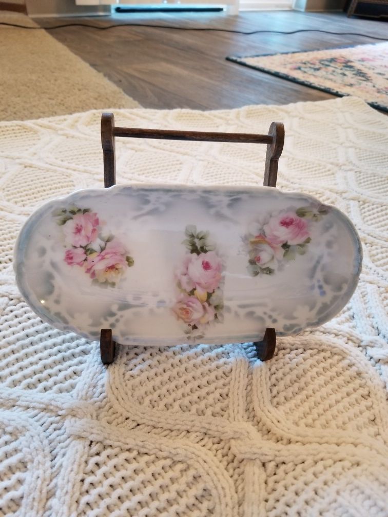 Antique oval floral china plate