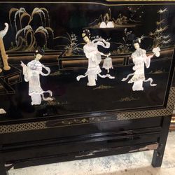 Vintage Headboard Japanese Black Lacquer And Mother of Pearl 