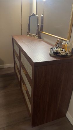 Tall Wardrobe Cabinet with Rattan Doors