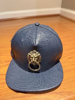 Navy Embossed Faux Leather Snapback Hat
