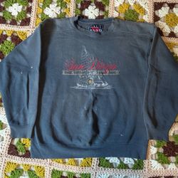 Vintage 90s Distressed Faded San Diego Sailing Crew Neck Sweatshirt Size Large